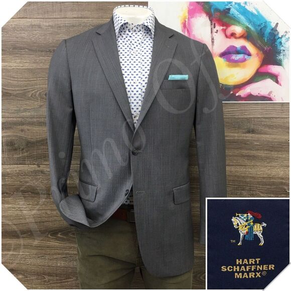 HART SCHAFFNER Mens Blazer Sport Coat Casual Jacket Size‎ 42L Wool Suit USA
